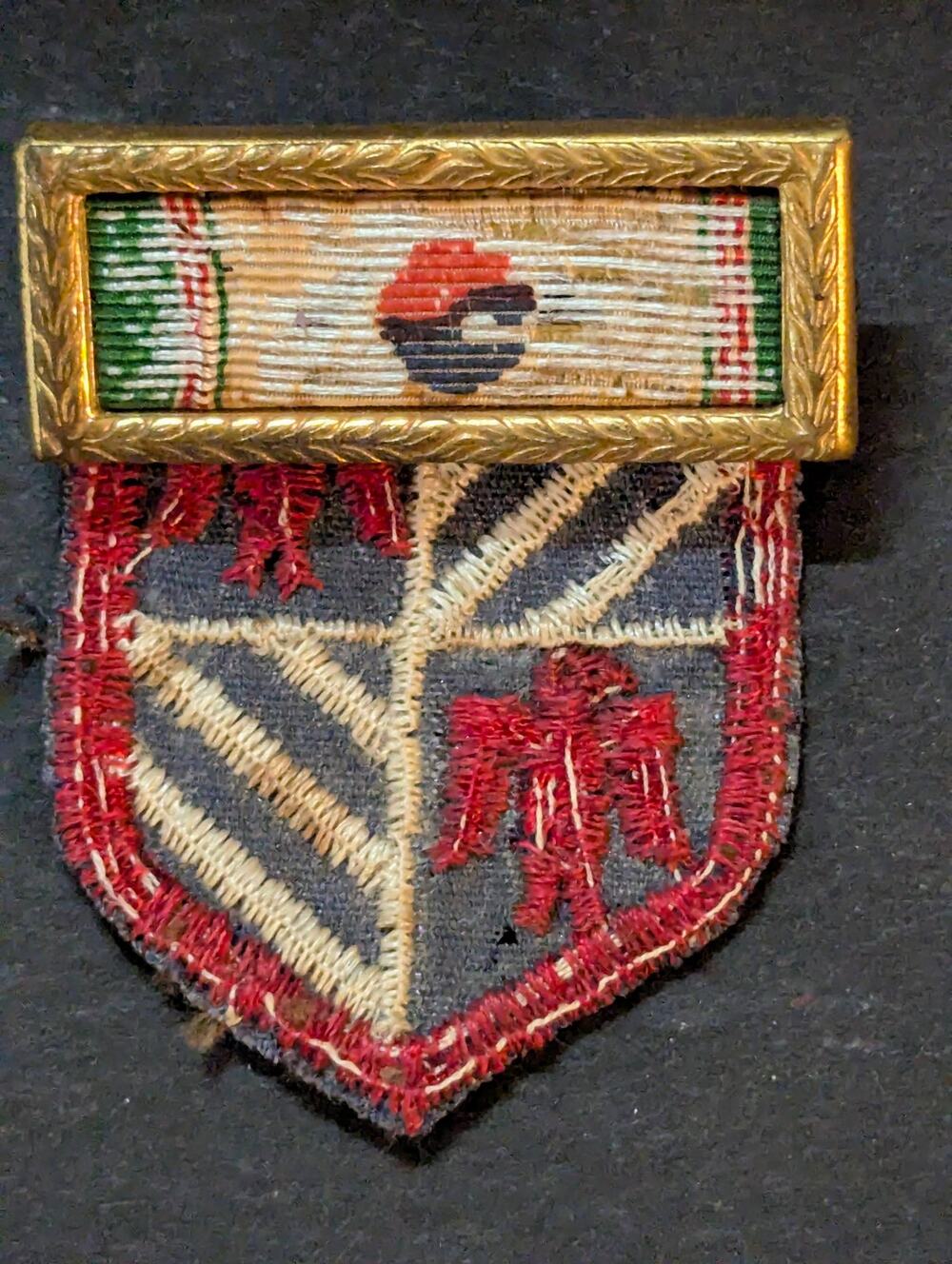 WWII European Theater Bullion Shield Patch & Framed Citation Ribbon Insignia